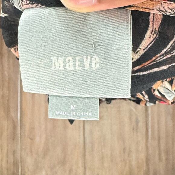 Maeve Anthropologie Women’s Blouse M Black Floral Sheer Boho Bell Sleeve Tassel - Picture 8 of 9